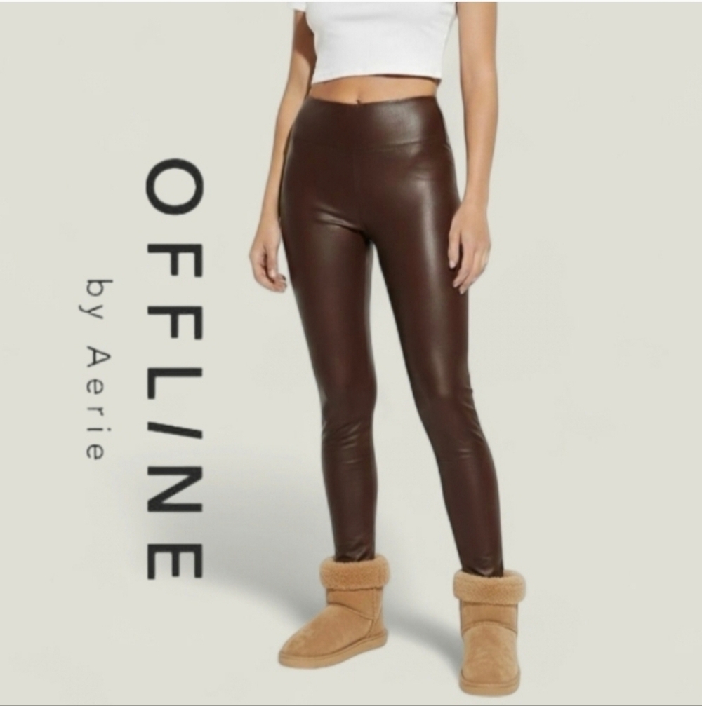 Offline By Aerie Size Small Brown Faux Leather Lined Leggings